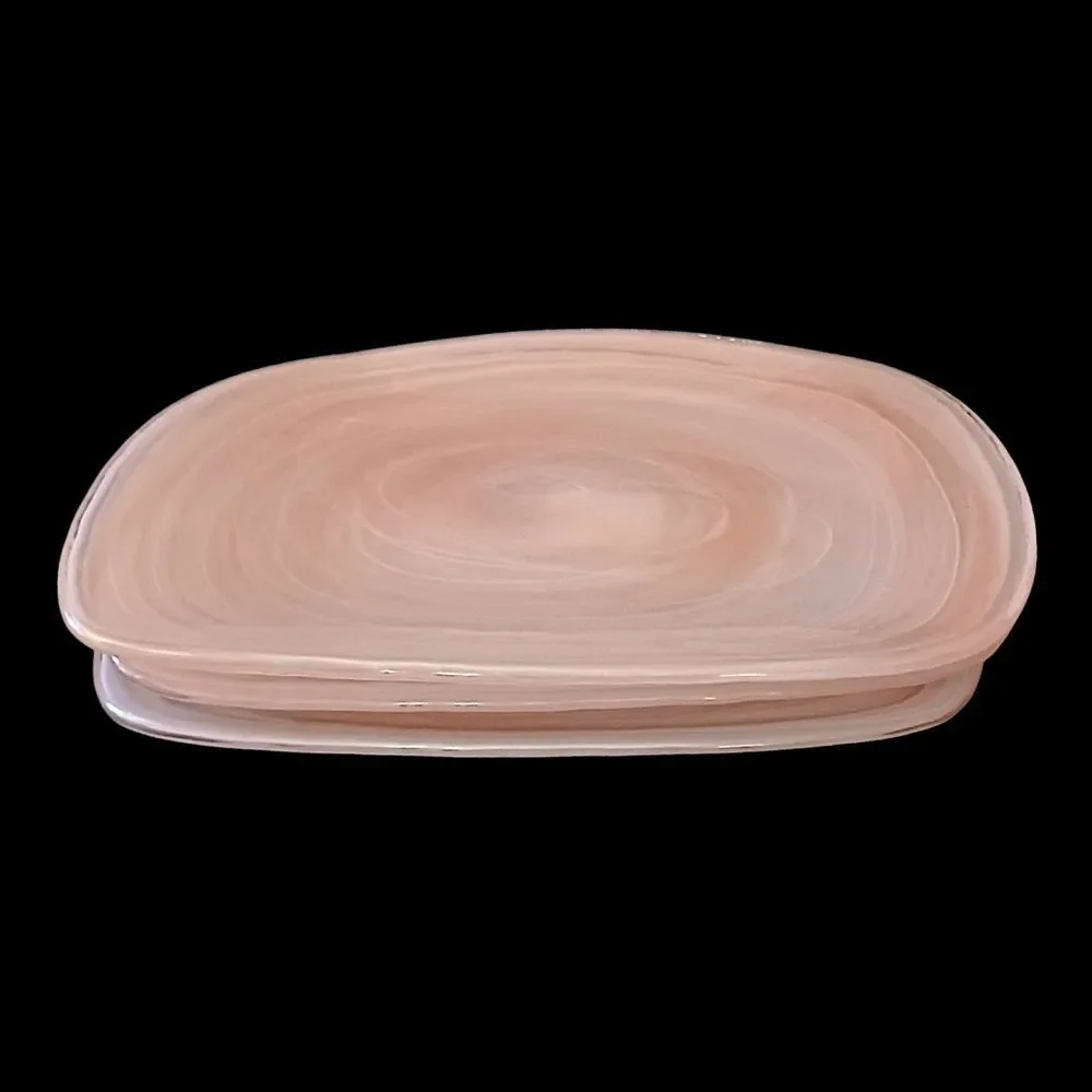3 Pier 1‎ Alabaster Glass Plate Side Salad Dessert Lunch Niveus Pink Beige Swirl